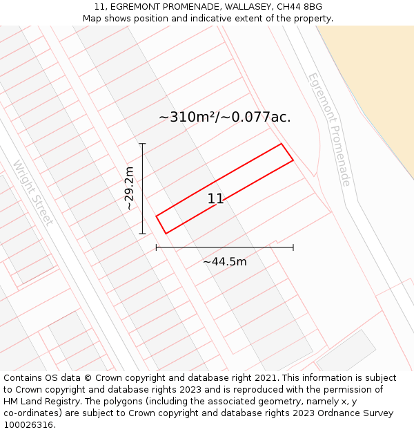 11, EGREMONT PROMENADE, WALLASEY, CH44 8BG: Plot and title map