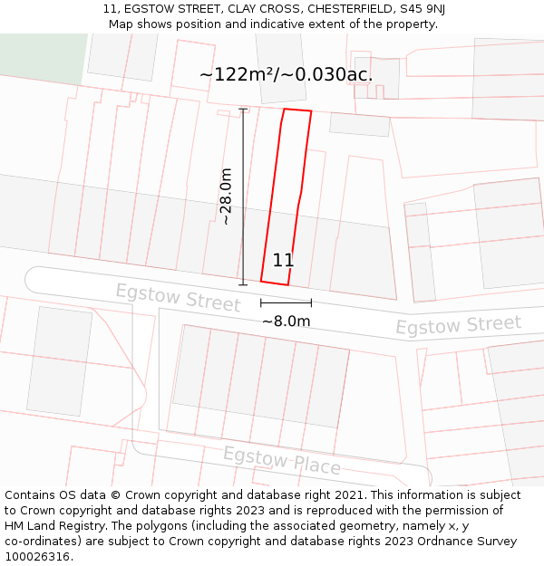 11, EGSTOW STREET, CLAY CROSS, CHESTERFIELD, S45 9NJ: Plot and title map