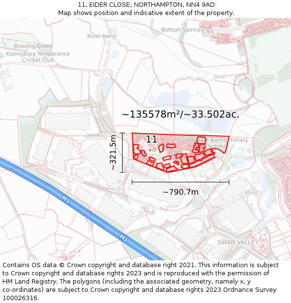 11, EIDER CLOSE, NORTHAMPTON, NN4 9AD: Plot and title map