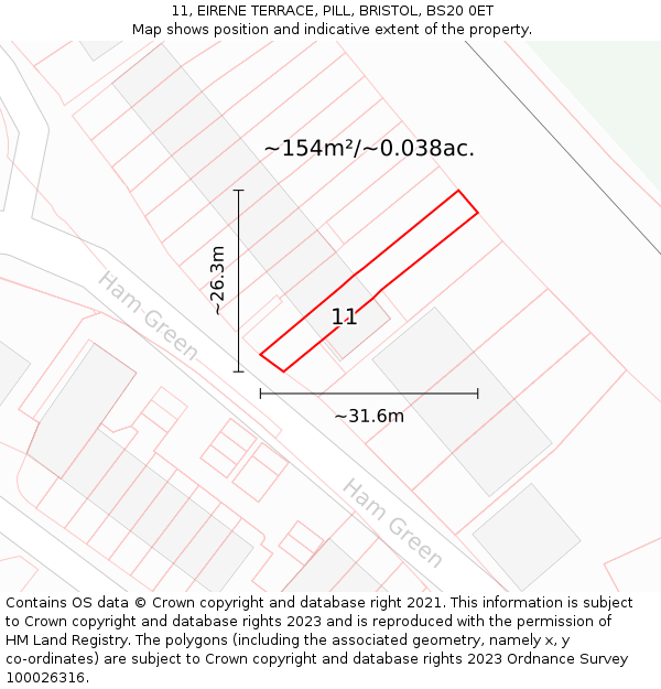 11, EIRENE TERRACE, PILL, BRISTOL, BS20 0ET: Plot and title map