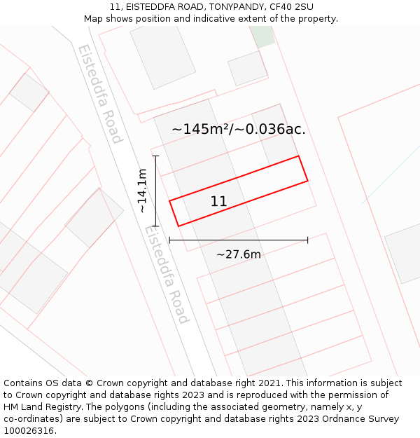 11, EISTEDDFA ROAD, TONYPANDY, CF40 2SU: Plot and title map