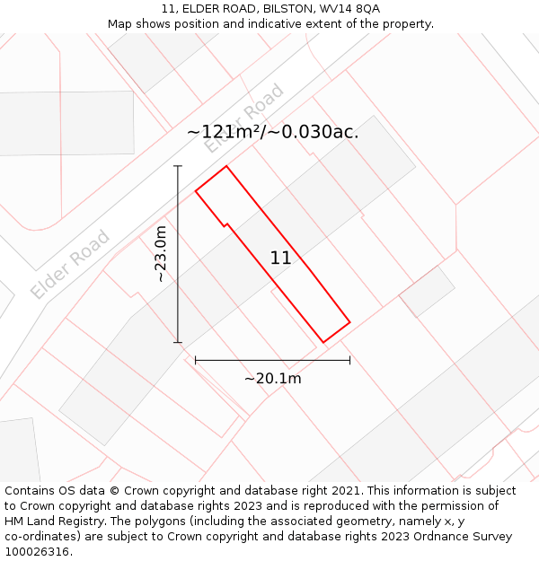 11, ELDER ROAD, BILSTON, WV14 8QA: Plot and title map