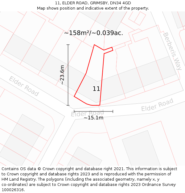 11, ELDER ROAD, GRIMSBY, DN34 4GD: Plot and title map