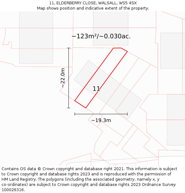 11, ELDERBERRY CLOSE, WALSALL, WS5 4SX: Plot and title map