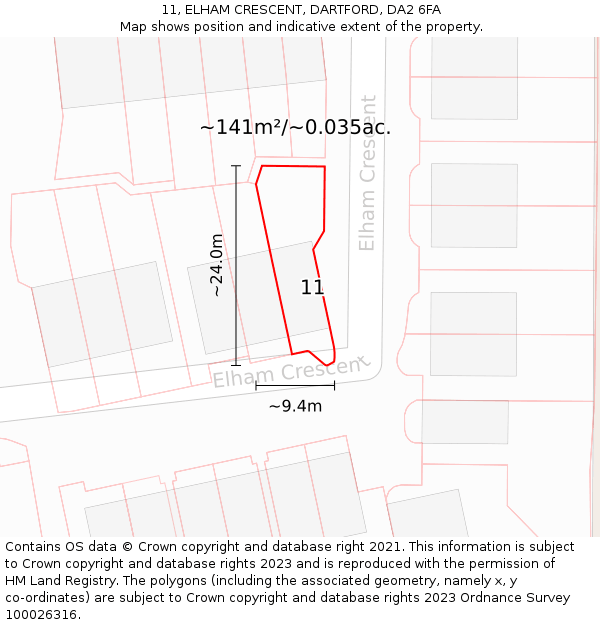 11, ELHAM CRESCENT, DARTFORD, DA2 6FA: Plot and title map