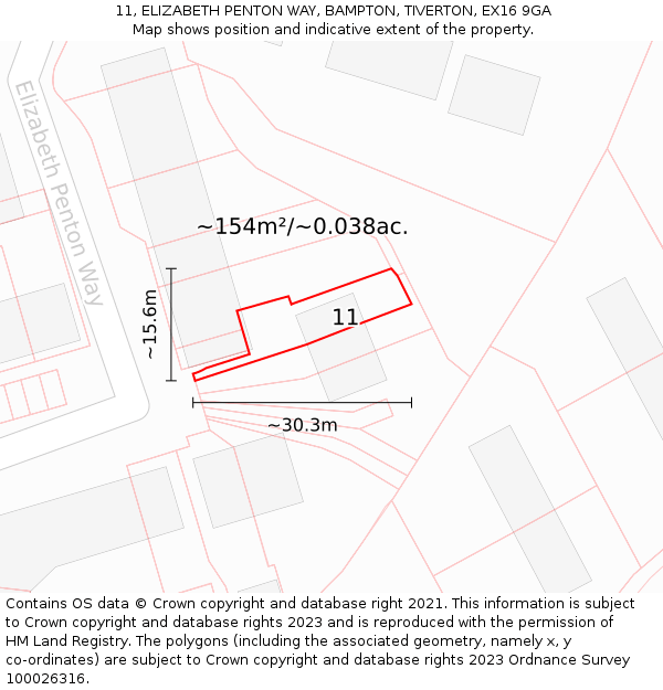11, ELIZABETH PENTON WAY, BAMPTON, TIVERTON, EX16 9GA: Plot and title map