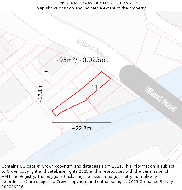 11, ELLAND ROAD, SOWERBY BRIDGE, HX6 4DB: Plot and title map