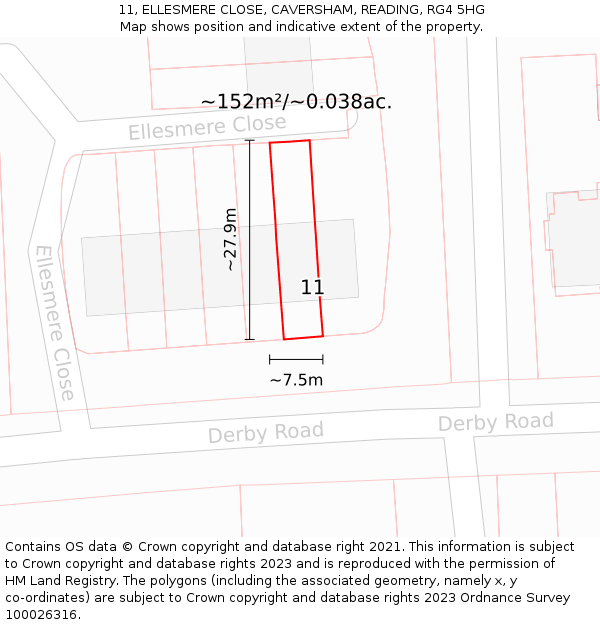 11, ELLESMERE CLOSE, CAVERSHAM, READING, RG4 5HG: Plot and title map