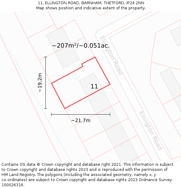 11, ELLINGTON ROAD, BARNHAM, THETFORD, IP24 2NN: Plot and title map