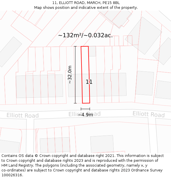11, ELLIOTT ROAD, MARCH, PE15 8BL: Plot and title map