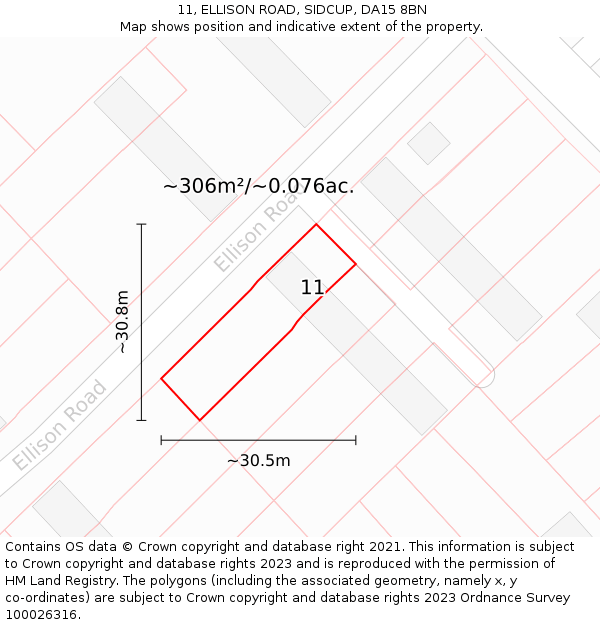 11, ELLISON ROAD, SIDCUP, DA15 8BN: Plot and title map