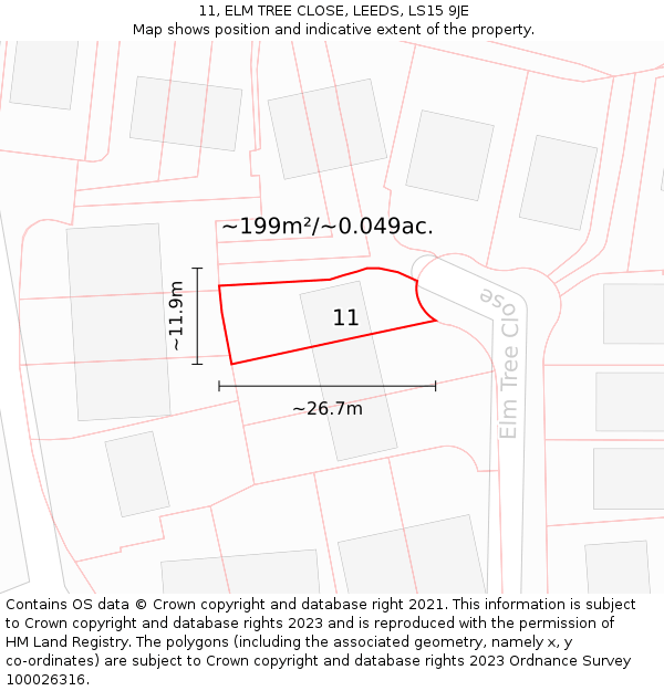 11, ELM TREE CLOSE, LEEDS, LS15 9JE: Plot and title map