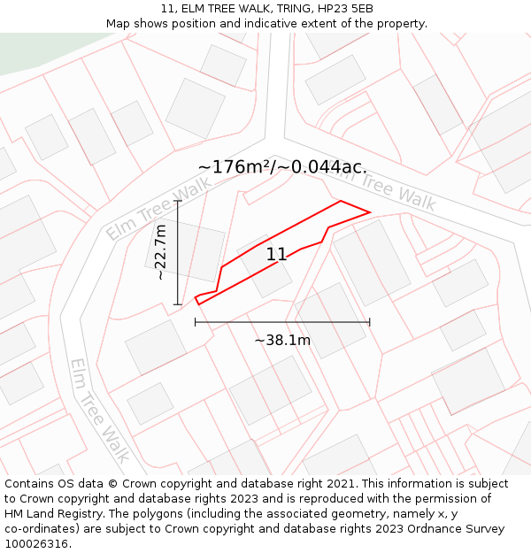 11, ELM TREE WALK, TRING, HP23 5EB: Plot and title map