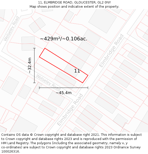11, ELMBRIDGE ROAD, GLOUCESTER, GL2 0NY: Plot and title map
