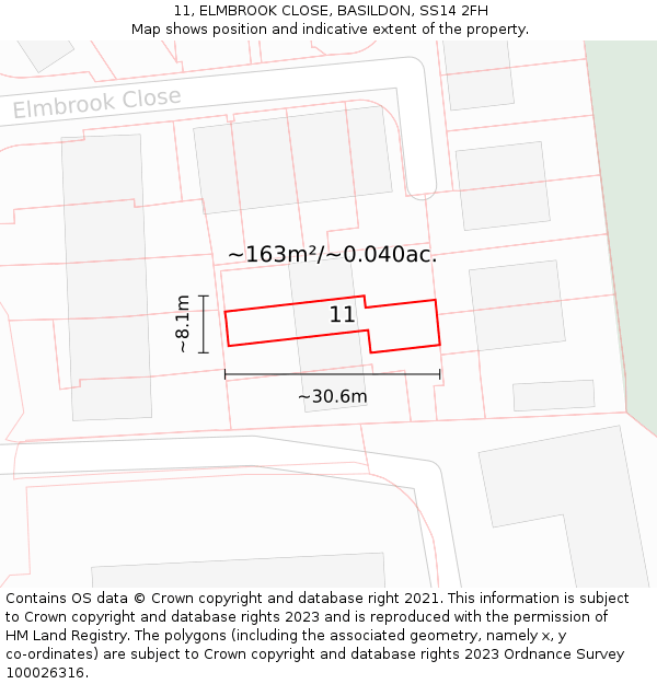 11, ELMBROOK CLOSE, BASILDON, SS14 2FH: Plot and title map