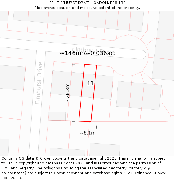 11, ELMHURST DRIVE, LONDON, E18 1BP: Plot and title map