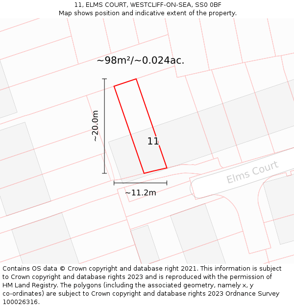 11, ELMS COURT, WESTCLIFF-ON-SEA, SS0 0BF: Plot and title map