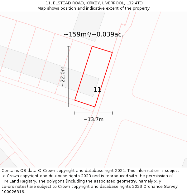 11, ELSTEAD ROAD, KIRKBY, LIVERPOOL, L32 4TD: Plot and title map