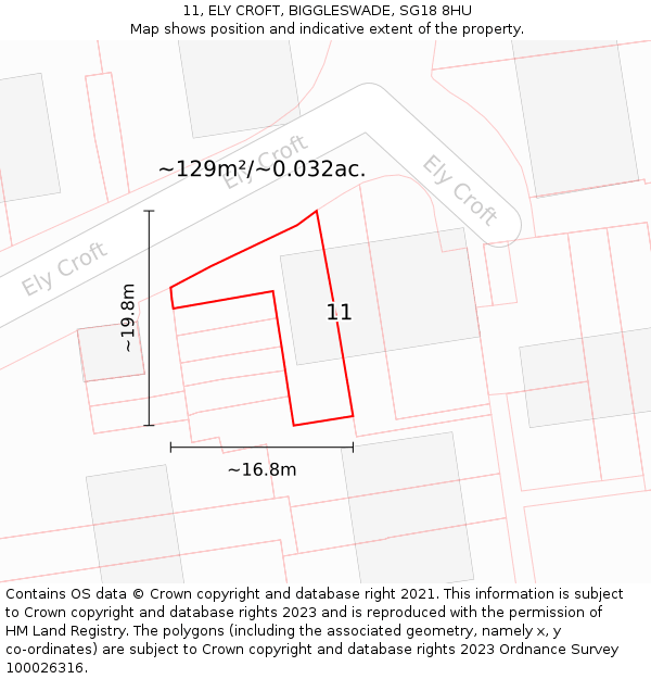 11, ELY CROFT, BIGGLESWADE, SG18 8HU: Plot and title map