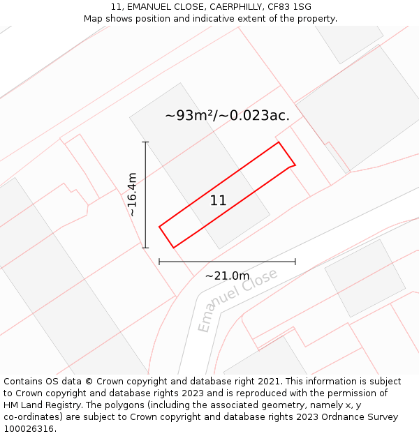11, EMANUEL CLOSE, CAERPHILLY, CF83 1SG: Plot and title map