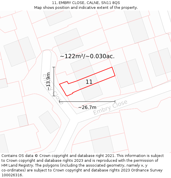11, EMBRY CLOSE, CALNE, SN11 8QS: Plot and title map