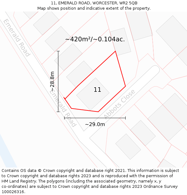 11, EMERALD ROAD, WORCESTER, WR2 5QB: Plot and title map