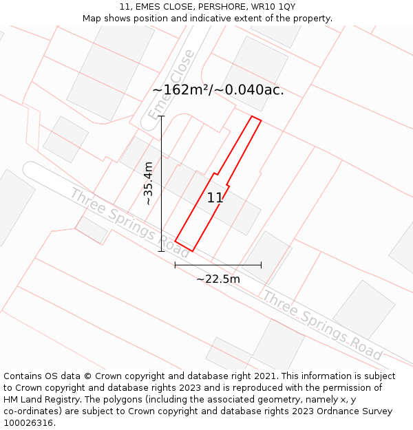 11, EMES CLOSE, PERSHORE, WR10 1QY: Plot and title map