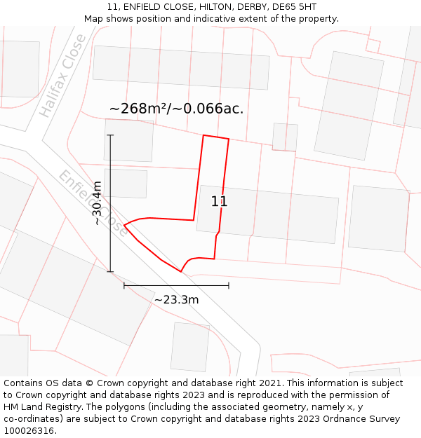11, ENFIELD CLOSE, HILTON, DERBY, DE65 5HT: Plot and title map