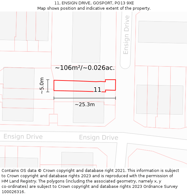 11, ENSIGN DRIVE, GOSPORT, PO13 9XE: Plot and title map