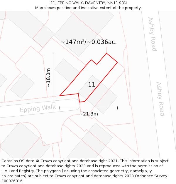 11, EPPING WALK, DAVENTRY, NN11 9RN: Plot and title map