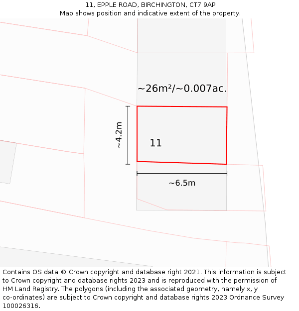 11, EPPLE ROAD, BIRCHINGTON, CT7 9AP: Plot and title map