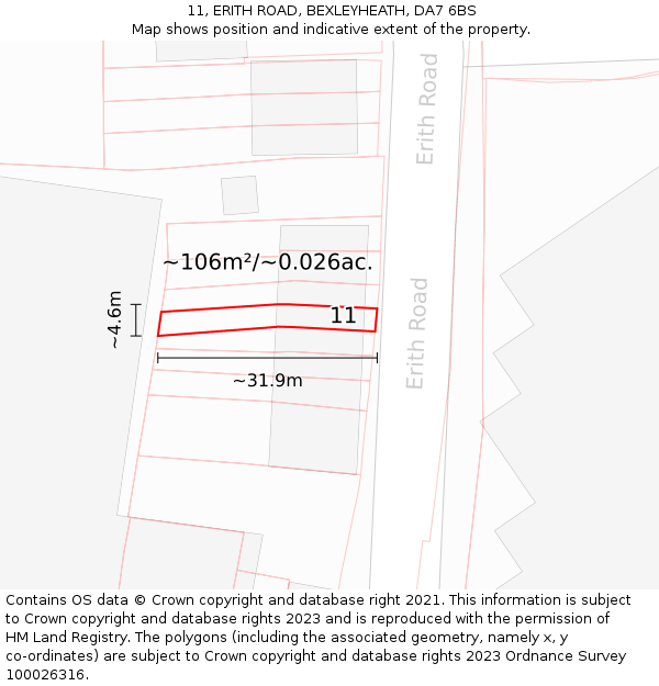 11, ERITH ROAD, BEXLEYHEATH, DA7 6BS: Plot and title map