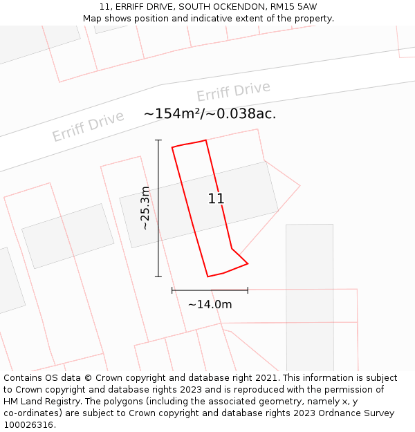 11, ERRIFF DRIVE, SOUTH OCKENDON, RM15 5AW: Plot and title map