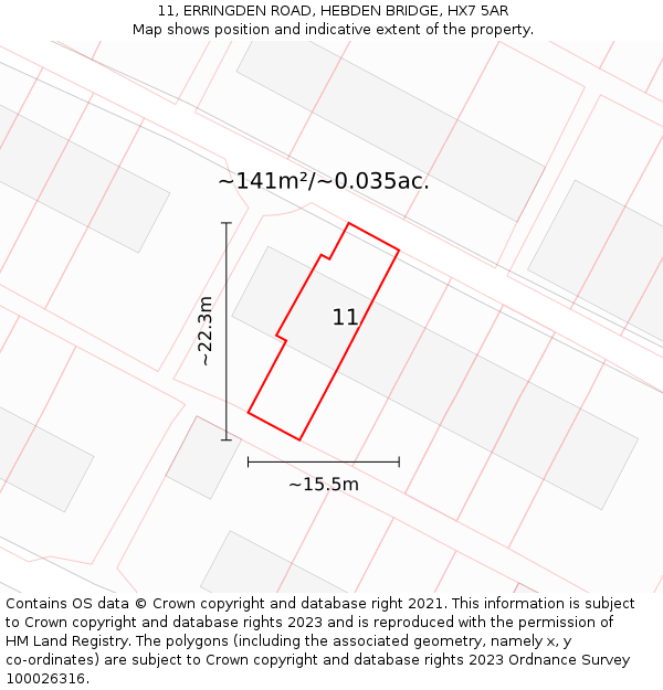 11, ERRINGDEN ROAD, HEBDEN BRIDGE, HX7 5AR: Plot and title map