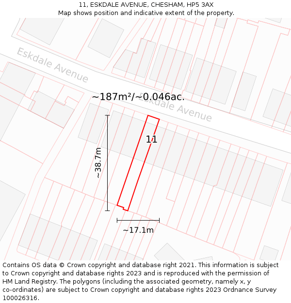 11, ESKDALE AVENUE, CHESHAM, HP5 3AX: Plot and title map