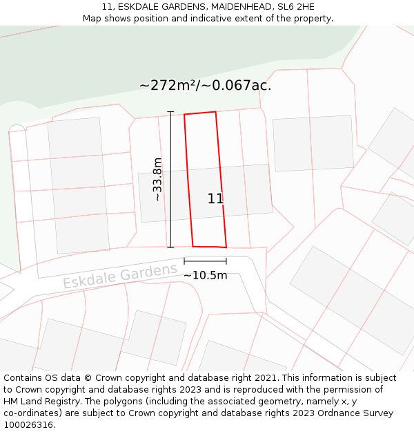 11, ESKDALE GARDENS, MAIDENHEAD, SL6 2HE: Plot and title map