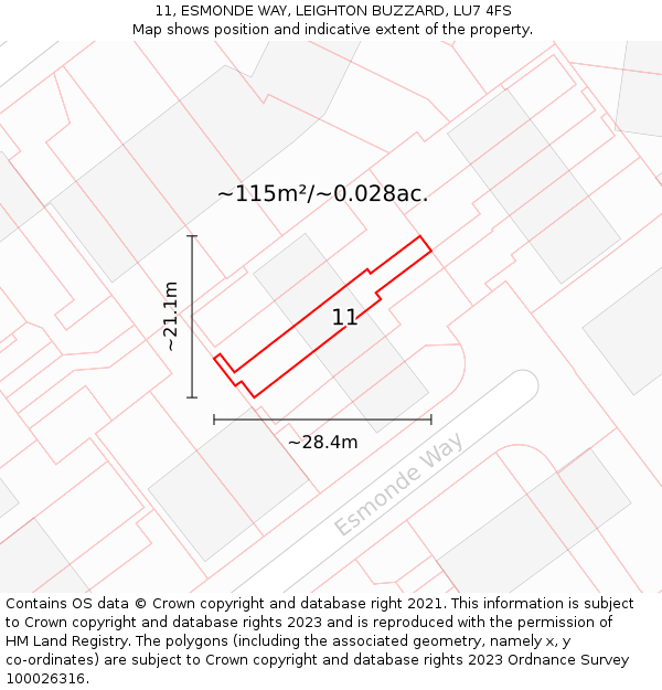 11, ESMONDE WAY, LEIGHTON BUZZARD, LU7 4FS: Plot and title map