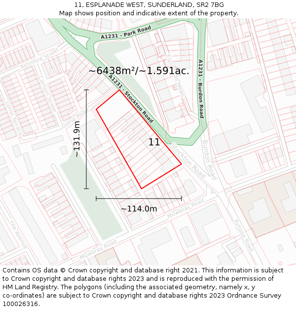 11, ESPLANADE WEST, SUNDERLAND, SR2 7BG: Plot and title map