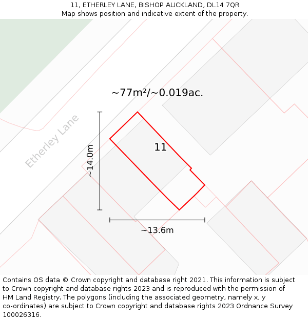 11, ETHERLEY LANE, BISHOP AUCKLAND, DL14 7QR: Plot and title map