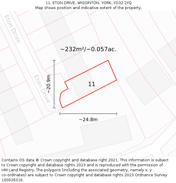 11, ETON DRIVE, WIGGINTON, YORK, YO32 2YQ: Plot and title map