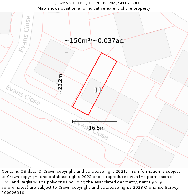 11, EVANS CLOSE, CHIPPENHAM, SN15 1UD: Plot and title map