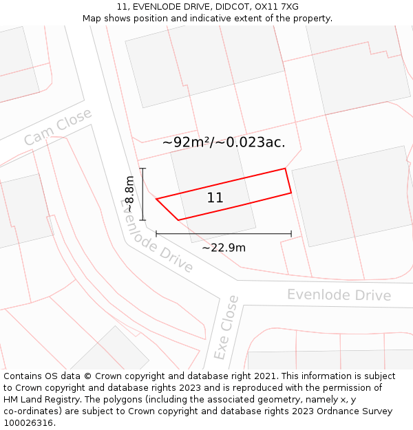 11, EVENLODE DRIVE, DIDCOT, OX11 7XG: Plot and title map
