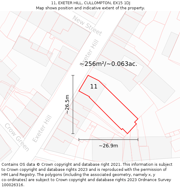 11, EXETER HILL, CULLOMPTON, EX15 1DJ: Plot and title map