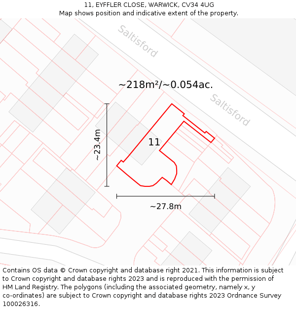 11, EYFFLER CLOSE, WARWICK, CV34 4UG: Plot and title map