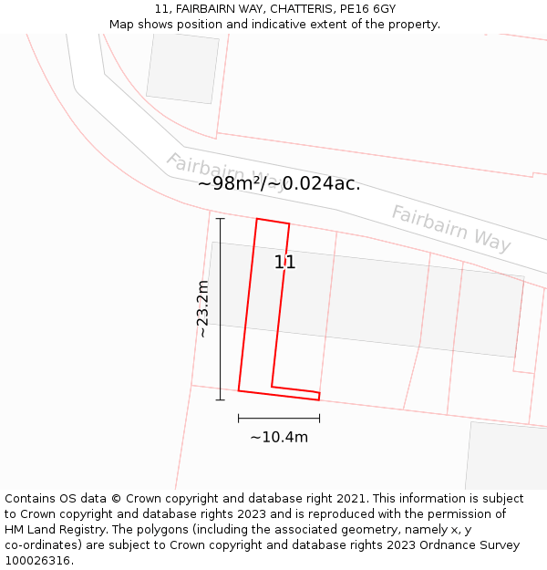 11, FAIRBAIRN WAY, CHATTERIS, PE16 6GY: Plot and title map