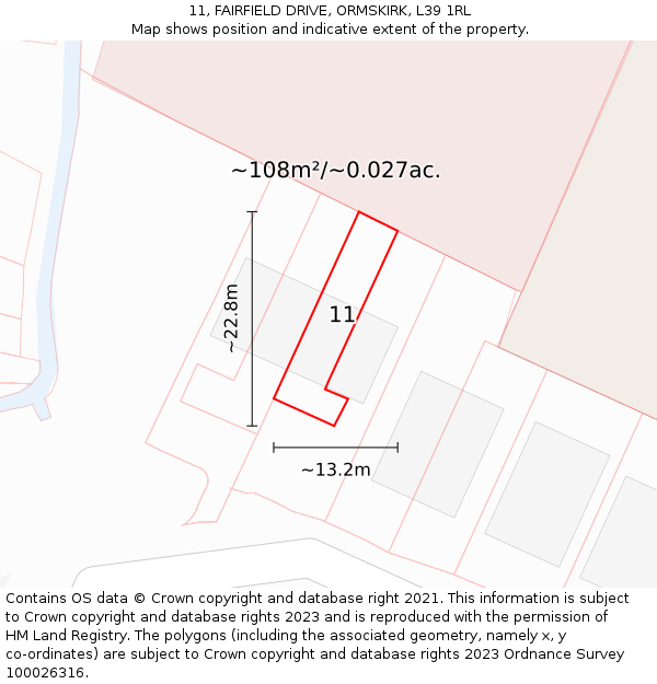 11, FAIRFIELD DRIVE, ORMSKIRK, L39 1RL: Plot and title map