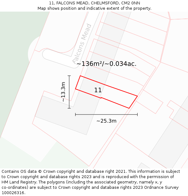 11, FALCONS MEAD, CHELMSFORD, CM2 0NN: Plot and title map