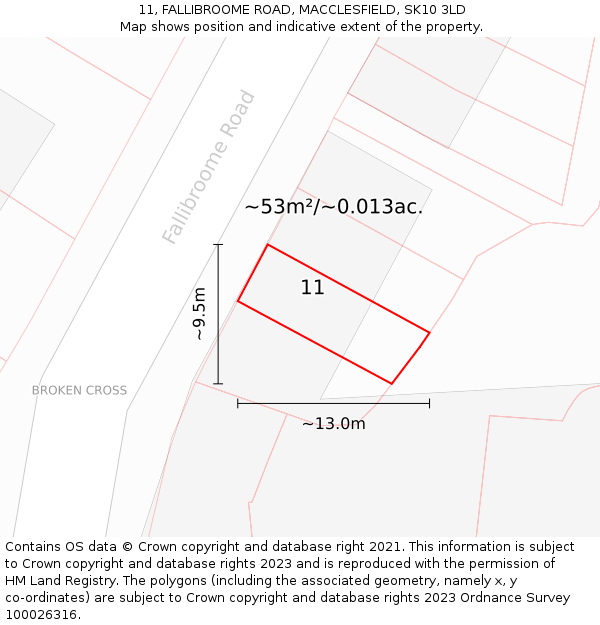 11, FALLIBROOME ROAD, MACCLESFIELD, SK10 3LD: Plot and title map