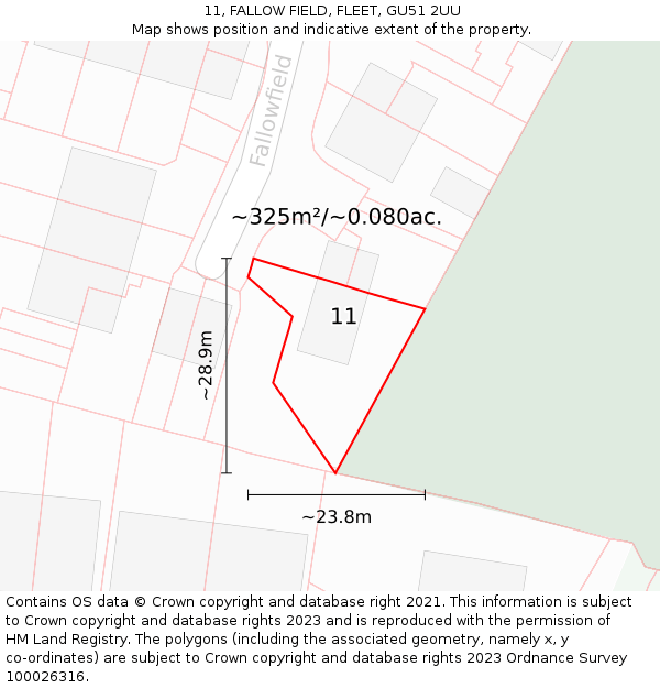11, FALLOW FIELD, FLEET, GU51 2UU: Plot and title map