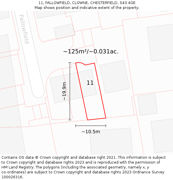 11, FALLOWFIELD, CLOWNE, CHESTERFIELD, S43 4GE: Plot and title map